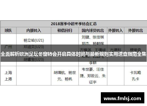 全面解析欧洲足坛冬窗转会开启具体时间与最新规则实用速查指南全集 全面解析欧洲足坛冬窗转会开启具体时间与最新规则实用速查指南全集